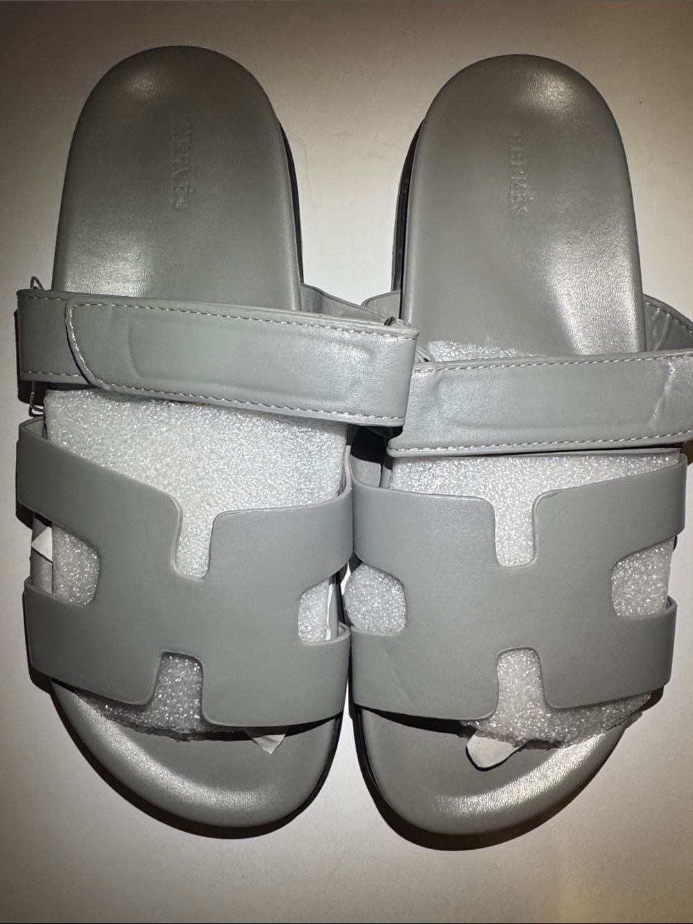 Hermes Gray Leather Oran Slide Sandals